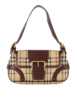 Haymarket Check Buckle Shoulder Bag, Canvas, Beige/Brown, T-05-01, 2*